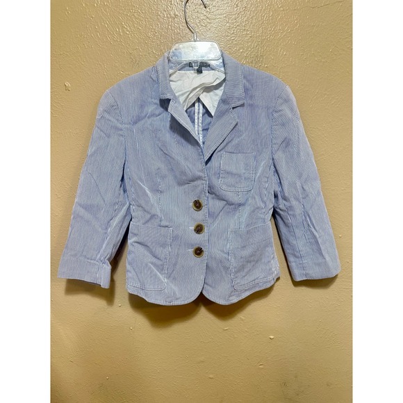 Express Women's Blue White Striped 3/4 Sleeve Blazer Jacket Size 6 - Picture 1 of 8